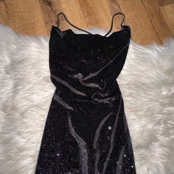 LUCY IN THE SKY Black Cowl Neck Sparkly Dress - Picture 4 of 7